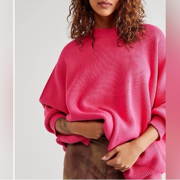 FREE PEOPLE Easy Street Sweater in Pink Firework Size Large NWT - Picture 3 of 8